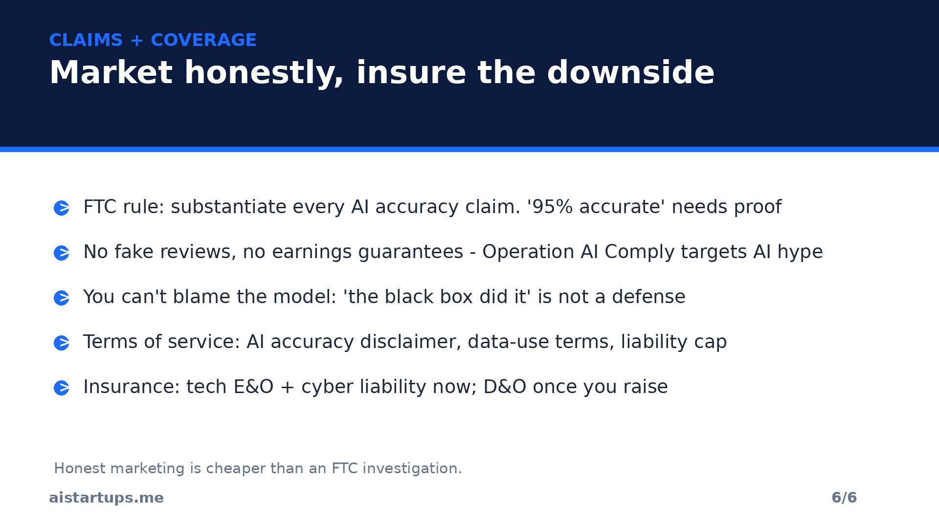 Slide 6: honest AI marketing claims and insurance