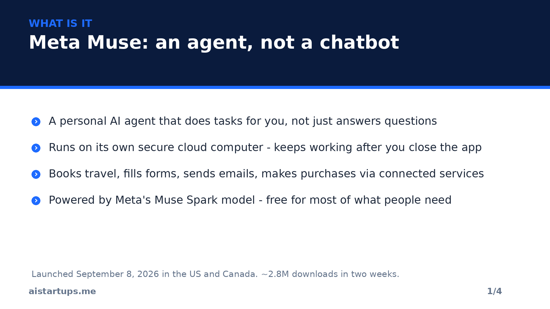 Slide: What Meta Muse is - an AI agent with its own secure cloud computer