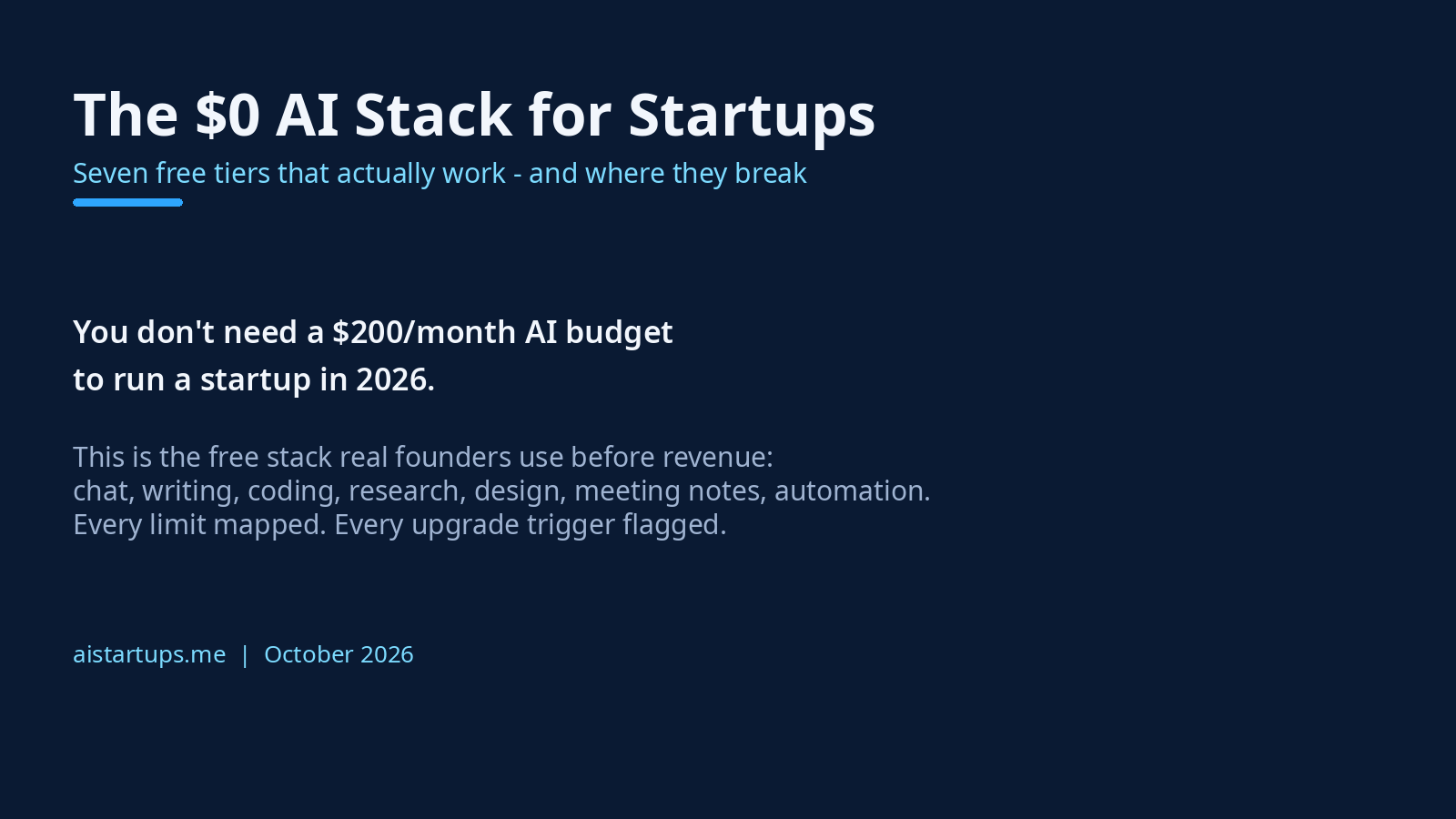 Slide 1: The $0 AI Stack for Startups - seven free tiers that actually work