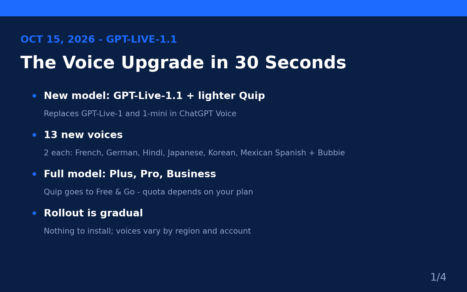 Slide deck: GPT-Live-1.1 voice upgrade summary