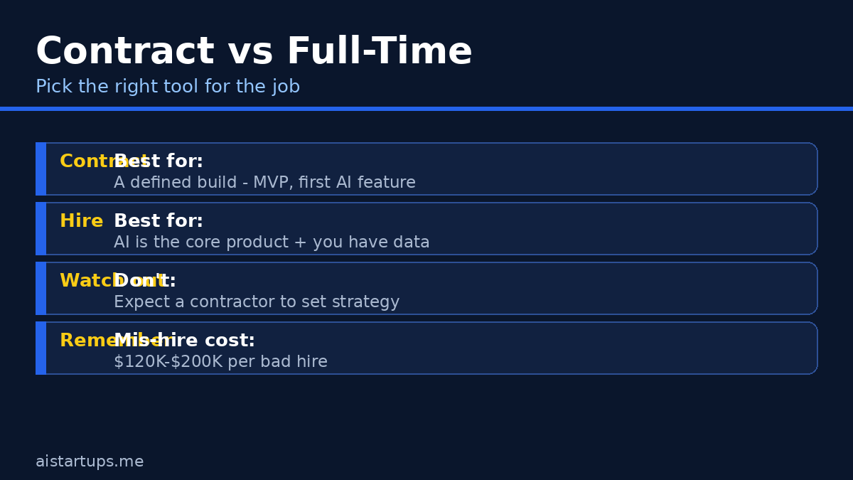 Slide: contractor vs full-time AI engineer decision