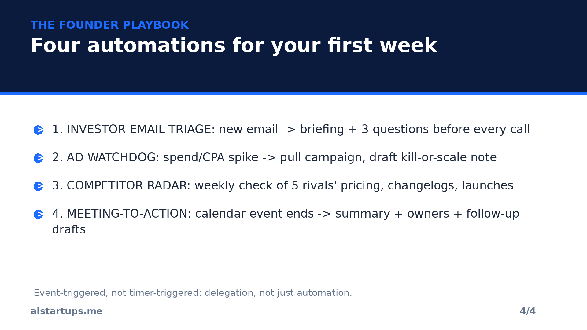 The founder playbook: four automations to set up in your first week