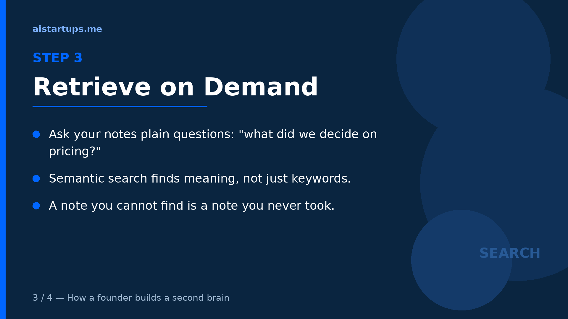 Slide 3: Retrieve on demand — ask your notes questions in plain language