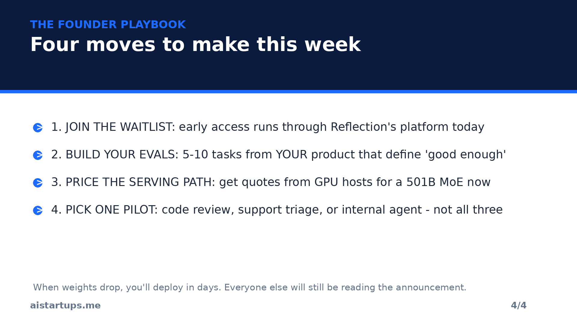 The founder playbook - four moves to make this week on Reflection Beam